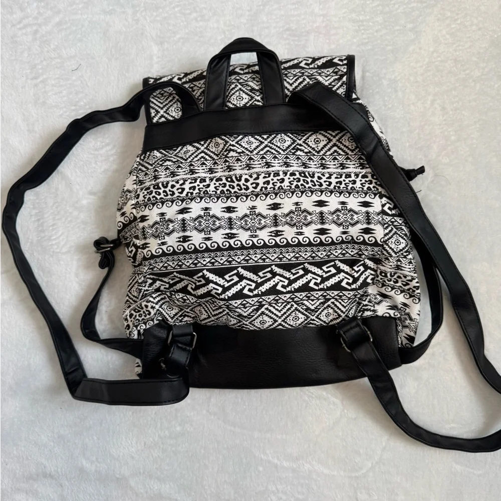 Geometric Print Canvas Backpack with Front Buckle Closure